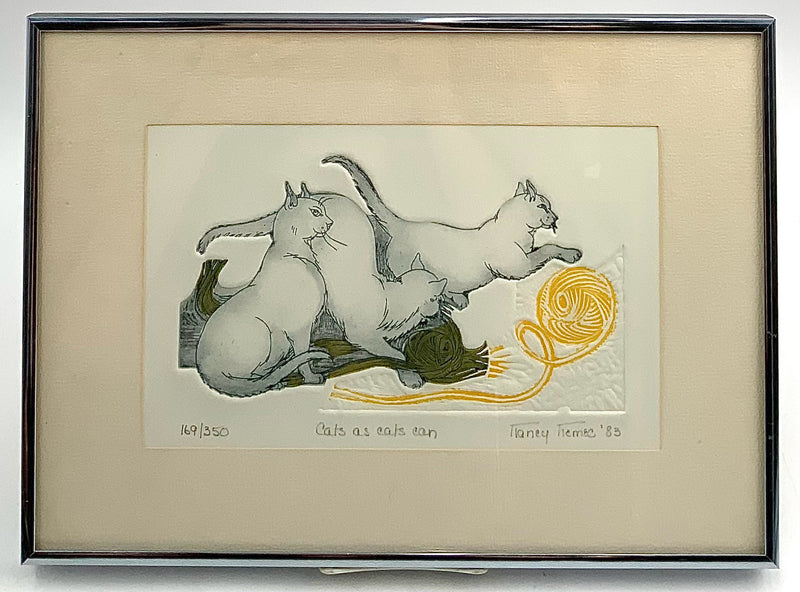 Vintage Intaglio & Relief Numbered Art Piece of Cats