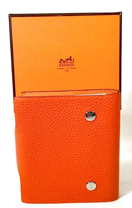 HERMES Orange Togo Calfskin Leather Mini Ulysse Notebook w/ Paper