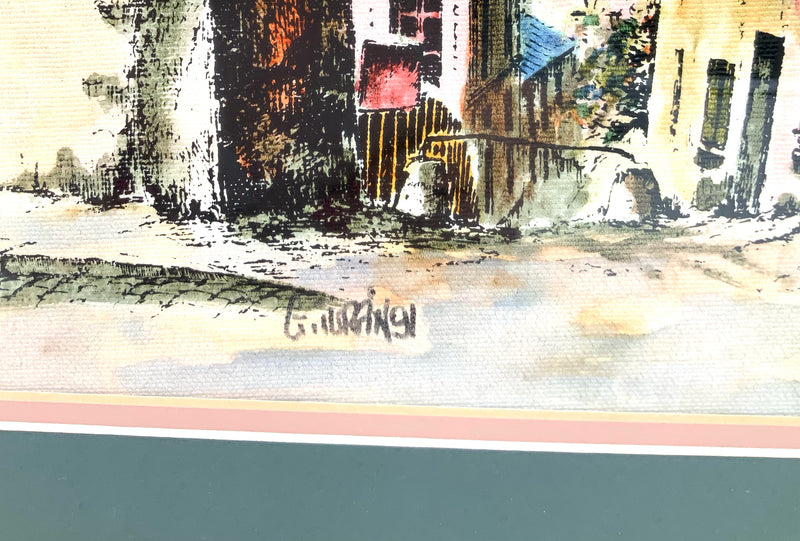 Signed Paris Street Framed Acrylic Wash With Ink