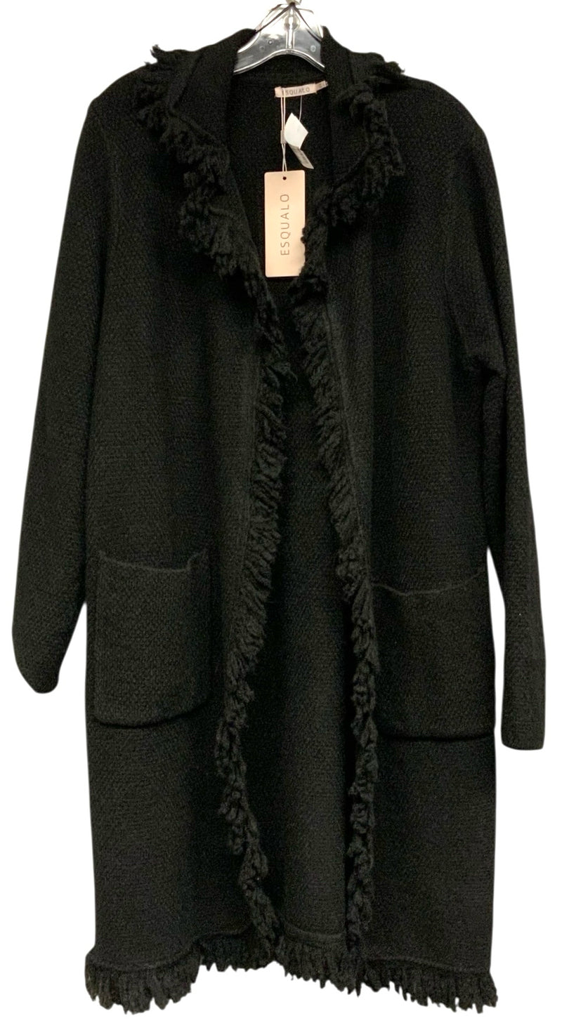 ESQUALO Black Fringed L/S OPen Long Cardigan