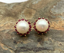 14kt Gold & Cultured Saltwater Pearl Earrings w/Ruby Jackets