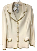 ST JOHN Cream w/ Gold Sequin Trim & Goldtone Rhinestone Buttons Jacket & Skirt