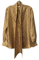 TORY BURCH Orange/Brown/ Basketweave Silk L/S B/D Top w/Pleated Skirt 2 PC