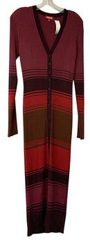 STAUD Wine/Plum/Red Stripe "Shoko" Rib Knit L/S Sweater Dress