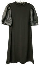 ANN TAYLOR Black w/Black Vegan Lea Puff Sleeve Dress