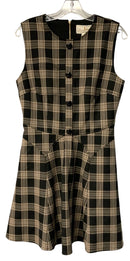 FLORA BEA Black/Brown Plaid Back Zip S/L Dress