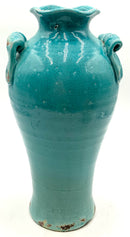Pottery Turquoise Vase with Craquelure Finish