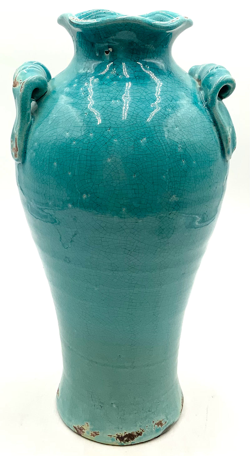 Pottery Turquoise Vase with Craquelure Finish