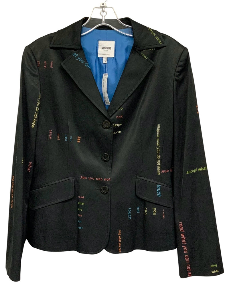 MOSCHINO Vintage Black Multi Motto Script Blazer