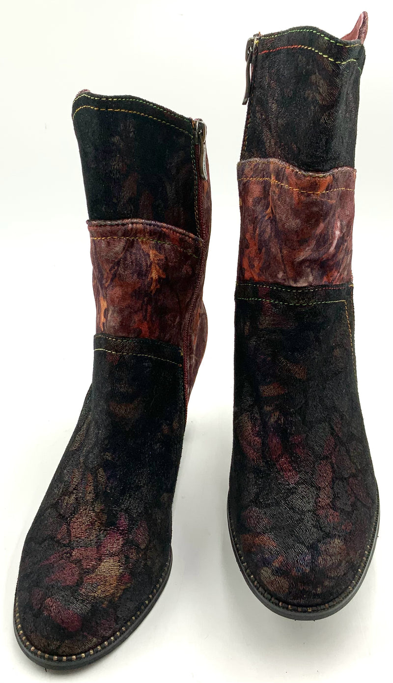 L'ARTISTE SPRING STEP Black Wine Multi Floral Velvet Neada Boots 9