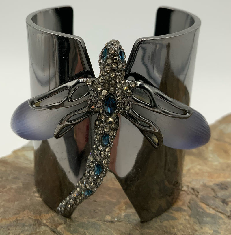 ALEXIS BITTAR Silvertone Metal, Lucite & Crystals Dragonfly Cuff