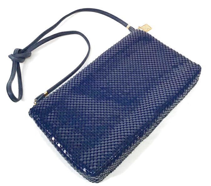 Whiting & Davis Navy Mesh E/W Shoulder Bag