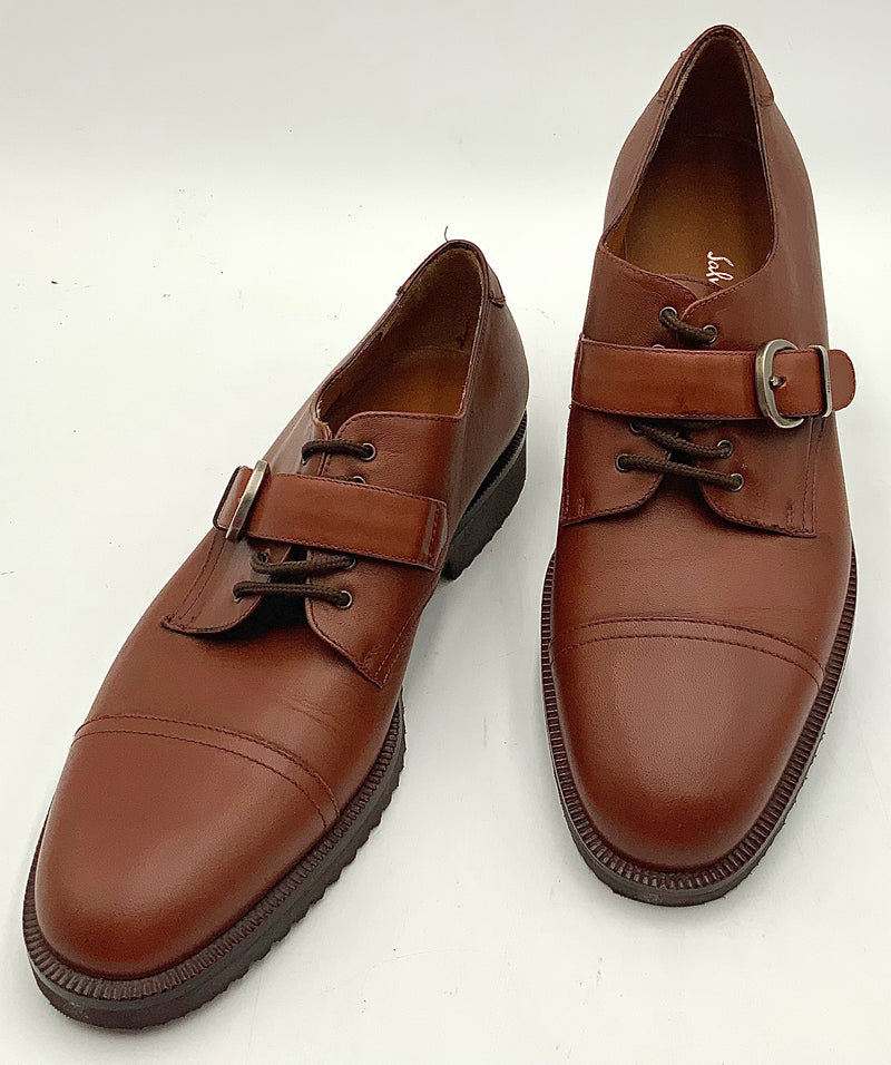 FERRAGAMO Cognac Leather Derby Strap Oxfords 9