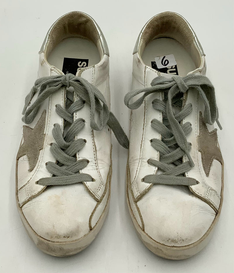 GOLDEN GOOSE White/Silver Mixed Leather Grey Suede Superstar Sneakers 6