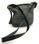 COACH Vintage Black Leather Grey Sig Print Convertible Crossbody  Bag AS IS