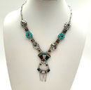 Zuni Sterling/Turquoise/Mother of Pearl/Coral Sunface Necklace