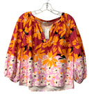 PATTY KIM Fuschia/Orange/Multi Floral Split Neck Puff Sleeve Top