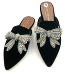 KURT GEIGER Black Velvet w/Signature Oversized Crystal Bow "Olive" Slides 38