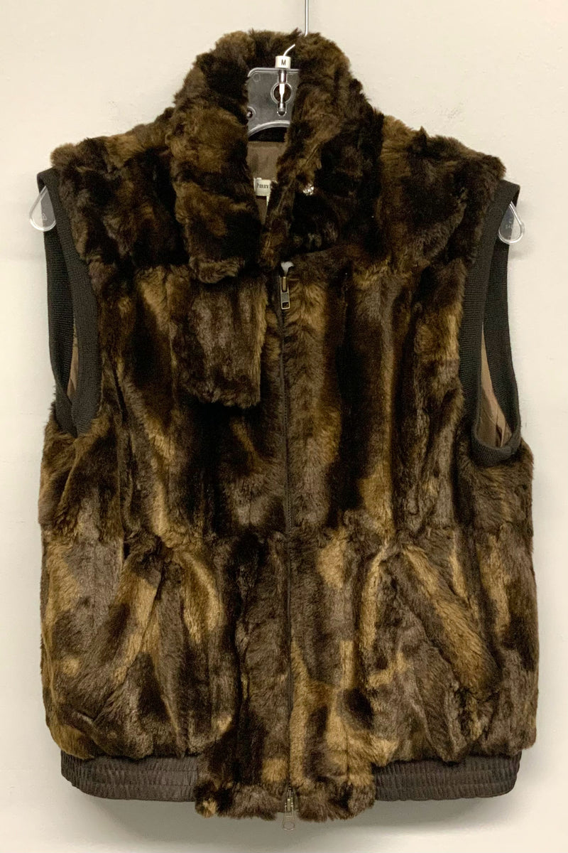 PERRY ELLIS Brown Faux Fur Bomber Vest