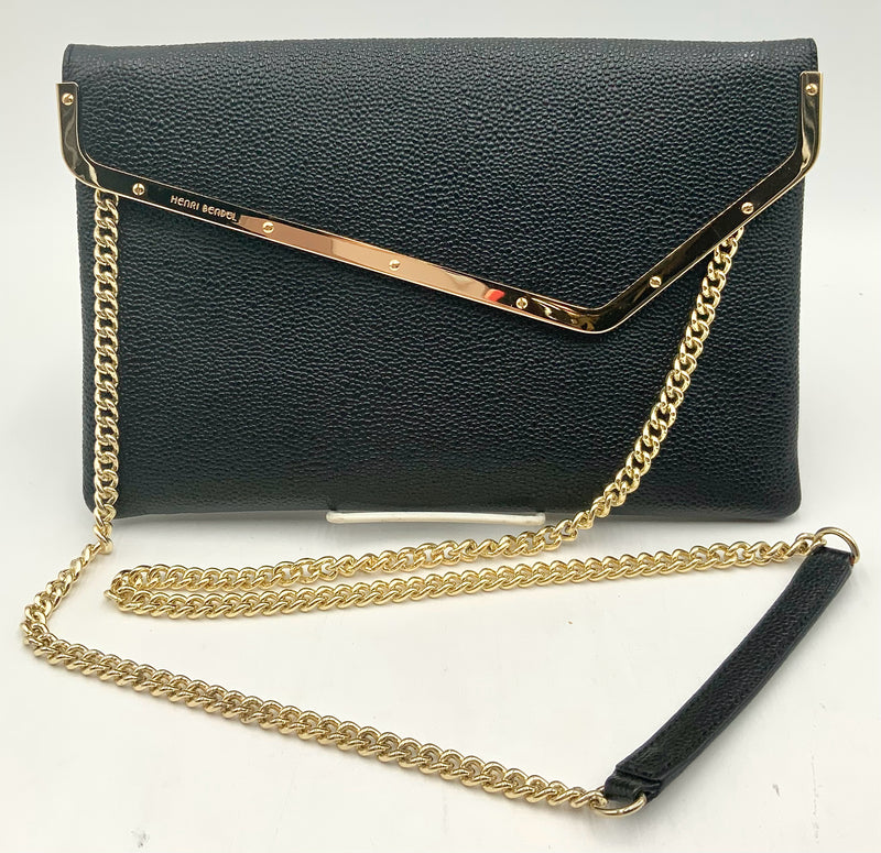 HENRI BENDEL Black Textured Leather Envelope Chain Bag