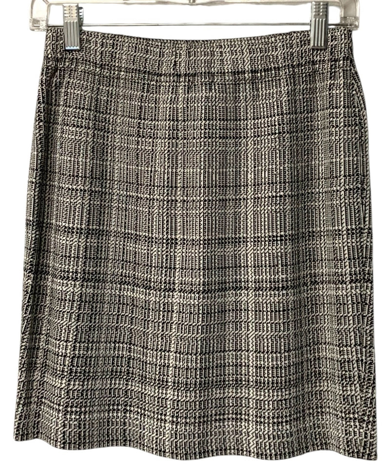 ST JOHN Black White Patterned Knit Zip Jacket & Skirt, 2pc