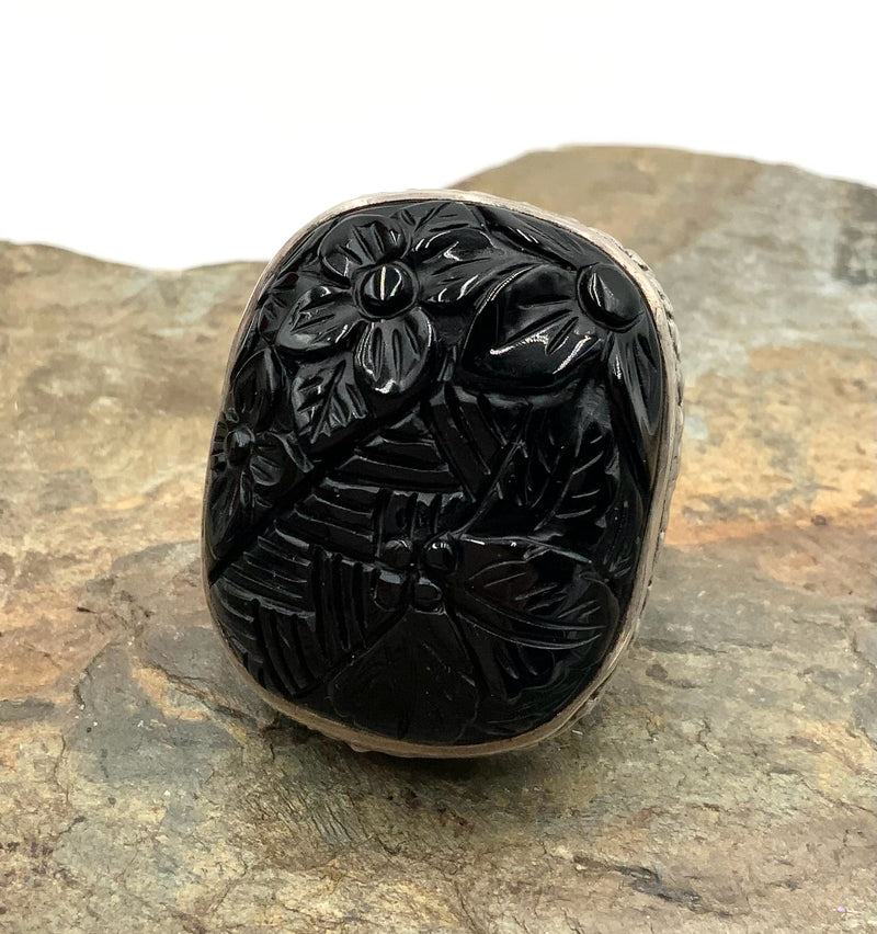 Stephen Dweck Sterling & Carved Onyx Ring