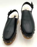 KELSI DAGGER Black  Leather Shearling Lined Clogs 7.5