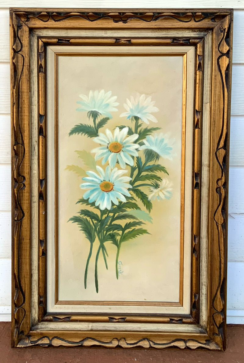 Mid Century Painting on Canvas of Daisies