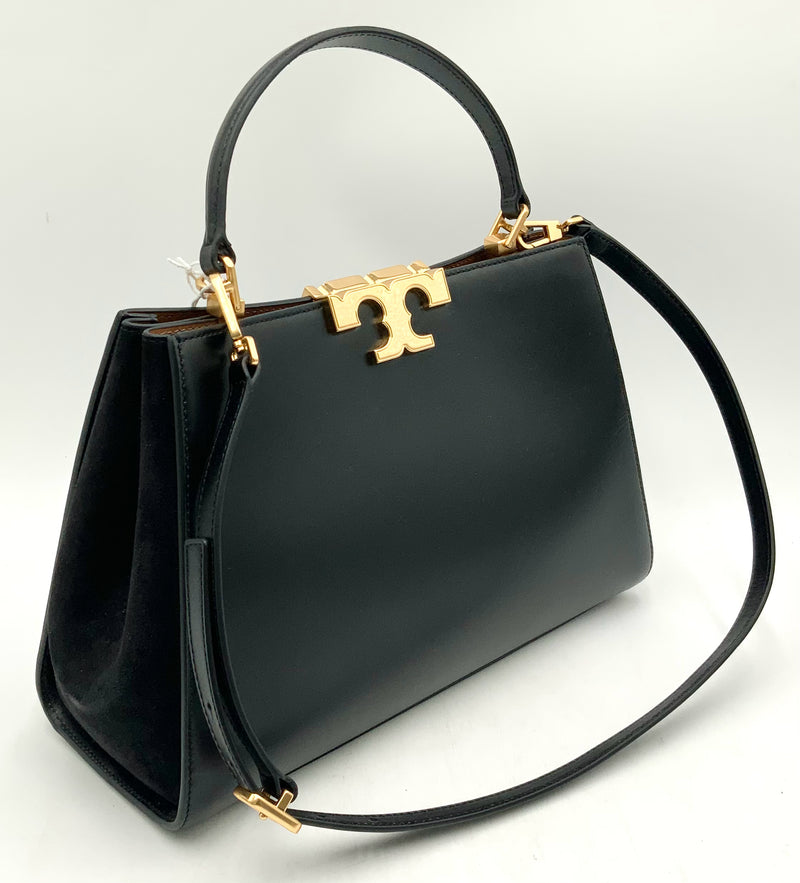 TORY BURCH Black Leather Suede Accent Top Handle Eleanor Satchel