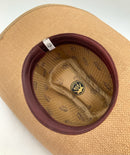 BEE HATS Custom Tan Woven Burlap Embroidered Band Orange Feather Hat Sz M