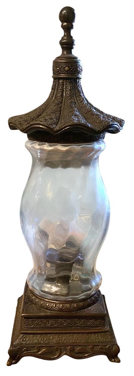 Pair of Bronze & Glass Hurricanes