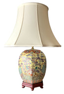 Asian Ceramic Lamp With Bell Shade