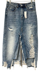TRICOT BY C EST TOI Lt Wash Distressed Denim Skirt