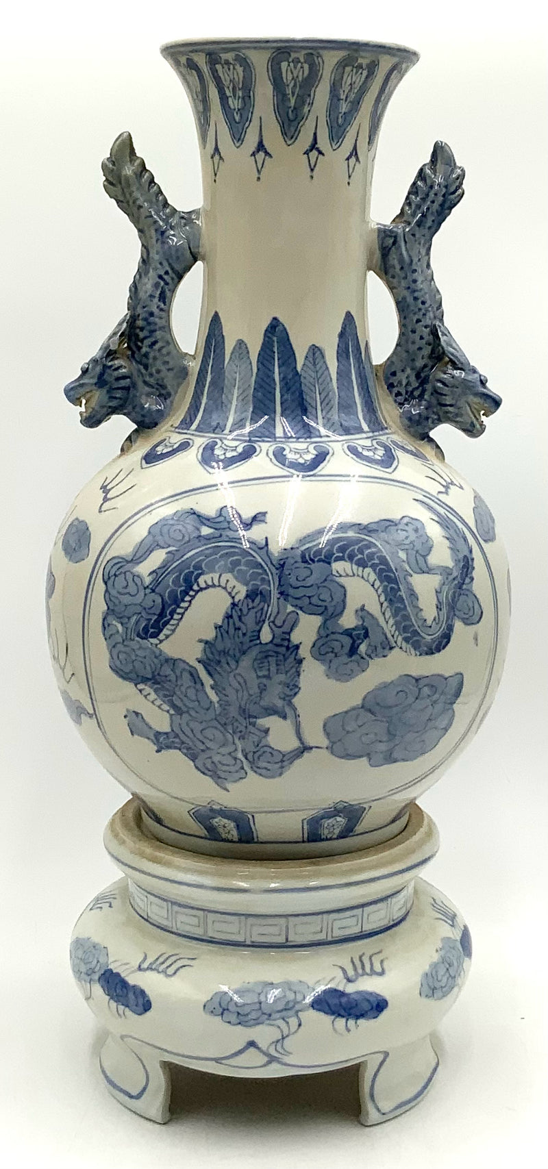 Blue & White Asian Vase on Pedestal