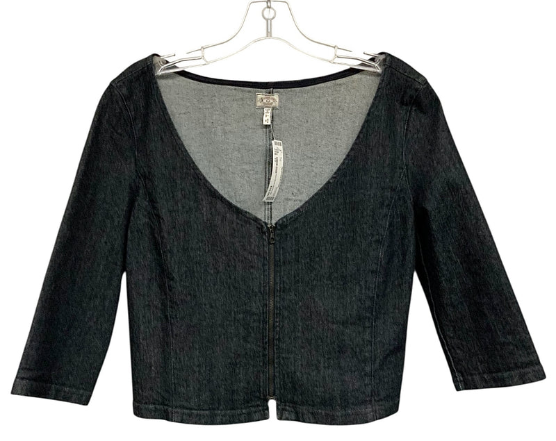 ARMANI JEANS Dark Wash Denim Zip Front 3/4 Slv Cropped Top