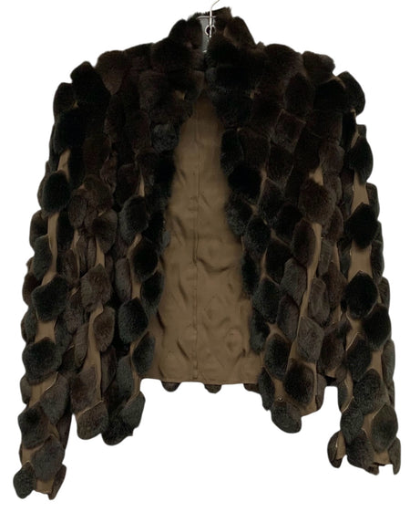 Brown Diamond Shape Mink Silk Lined Crop Jacket