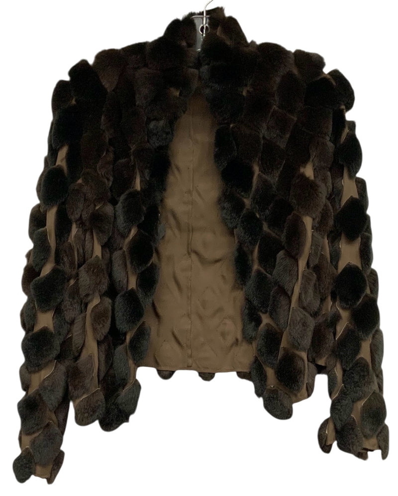 Brown Diamond Shape Mink Silk Lined Crop Jacket