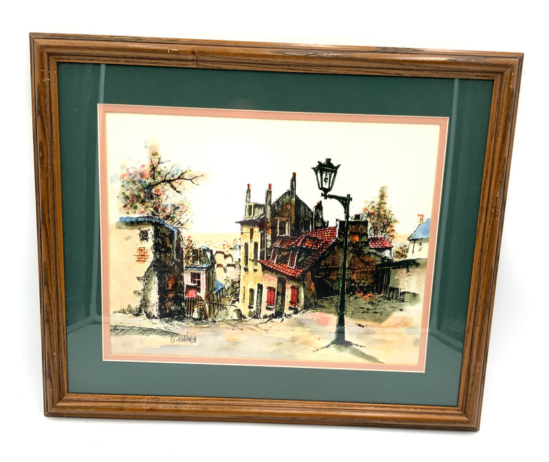 Signed Paris Street Framed Acrylic Wash With Ink