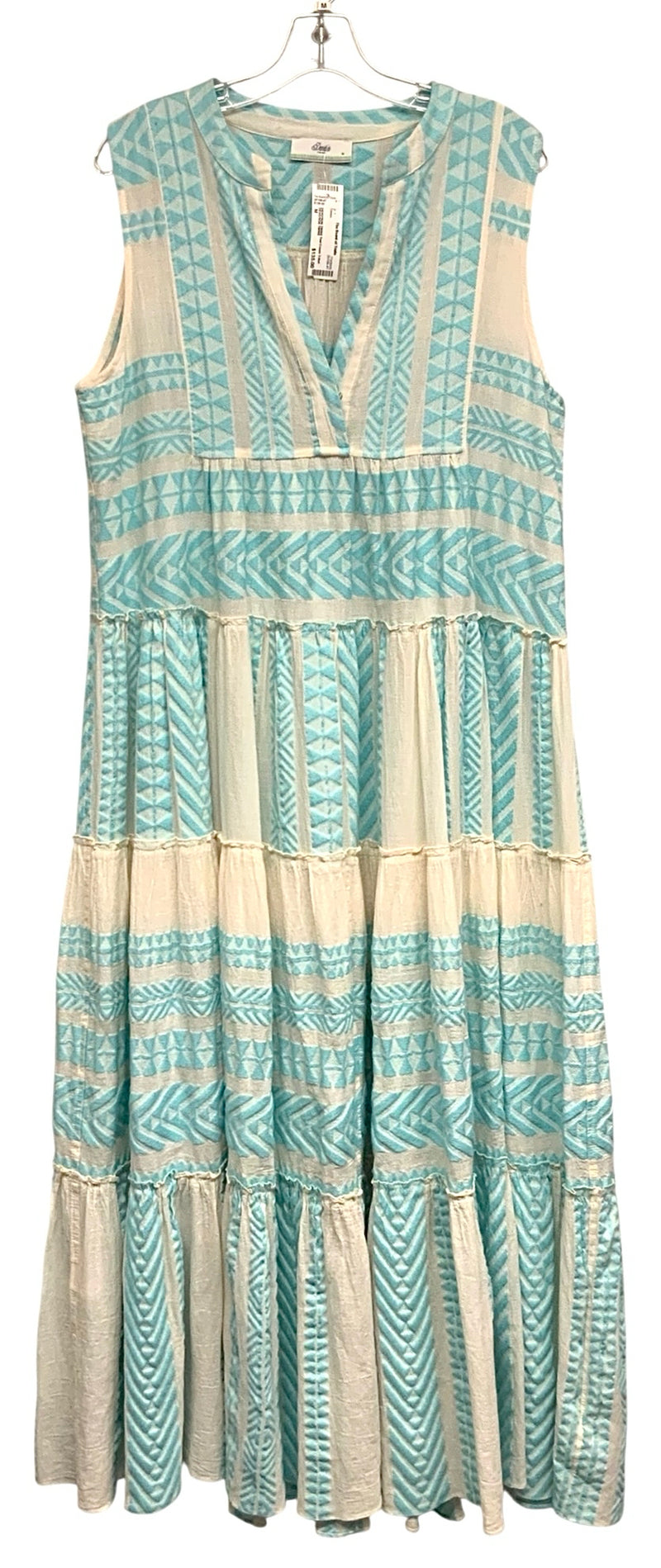 DEVOTION TWINS Teal Cream Tribal S/L Maxi Dress