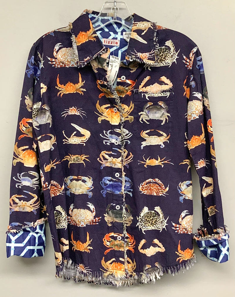 TIZZIE Navy/Orange/Multi "Crab" Motif Raw Edge B/S Top