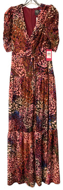 VINCE CAMUTO Mauve/Pink/Multi Abstract Drawstring S/S Maxi Dress