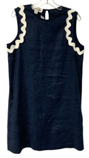 SARA CAMPBELL Navy w/White Ric Rac Trim S/L "Ginny"  Dress