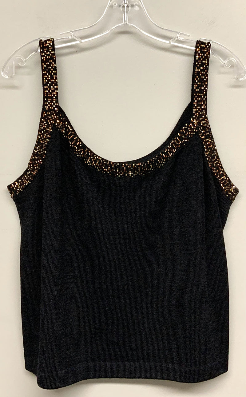 ST JOHN Black Knit Copper Gold Square Sequin Tank