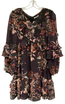 BTFL-LIFE Plum/Pink/Floral w/Flower Embell Ruffle Detail Dress