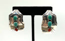 Gilbert Nelson Navajo Sterling, Turquoise & Coral Earrings