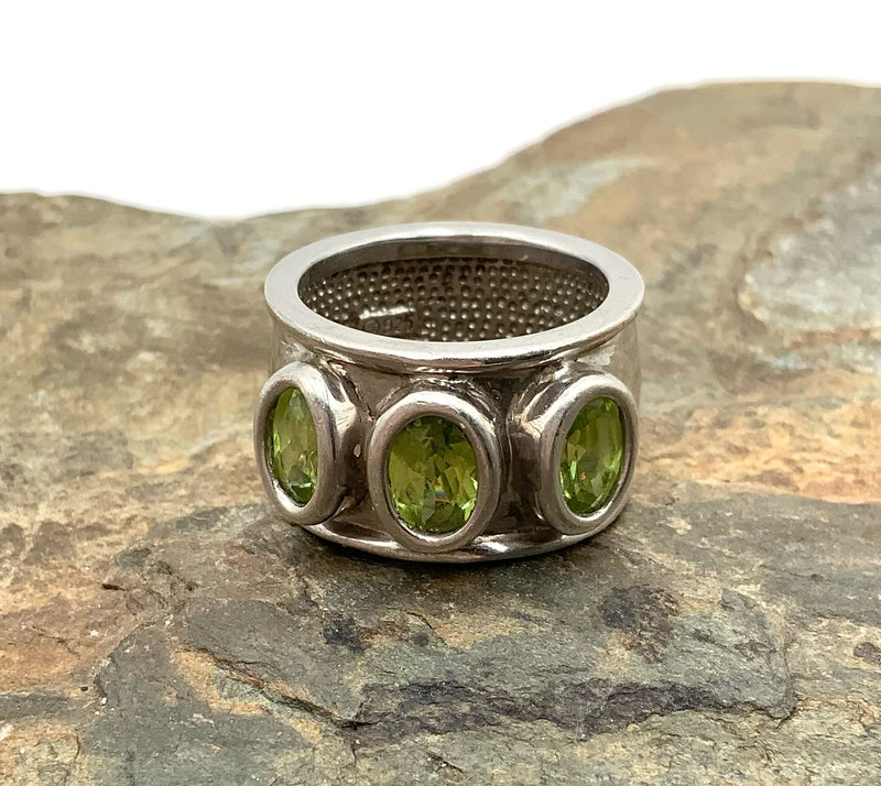 Sterling & Peridot Wide Band Ring