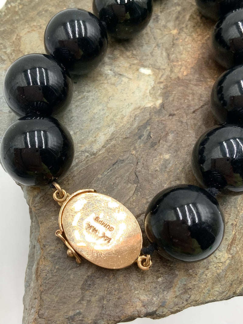GUMP'S 14kt Gold & Onyx Beaded Necklace