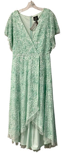 ADRIANNA PAPELL Mint Sequin Mesh Overlay Flutter Sleeve Wrap Dress