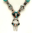 Zuni Sterling/Turquoise/Mother of Pearl/Coral Sunface Necklace
