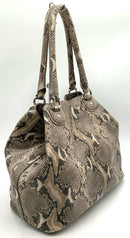COLE HAAN Tan/Grey Lea Snakeskin Emboss Snap Closure Handbag